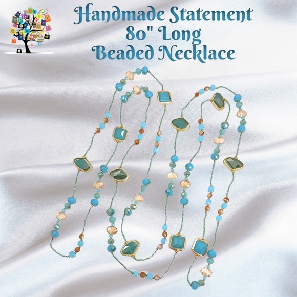 Dragonfly Spirit Designs Jewelry - Statement Necklace 80" Long Handcrafted Glass and Crystal Beads